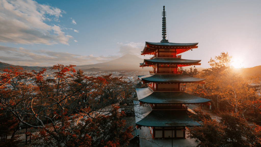 Japanese culture temple in sunset