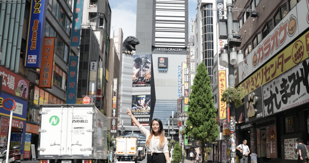 Explore Shinjuku Like A Local: Venese of Flip Japan Guide Spotting the Godzilla Head at Shinjuku