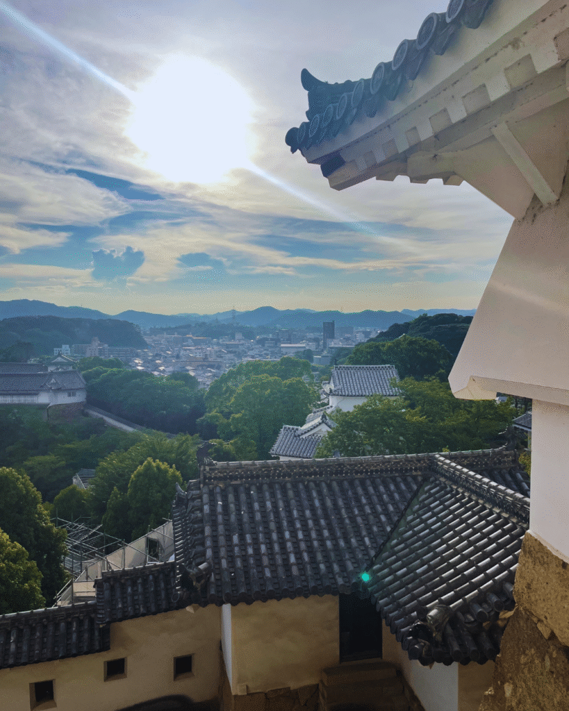 Flip Japan photo of the view from Himeji castle on a day trip for Osaka vs Tokyo vs Kyoto