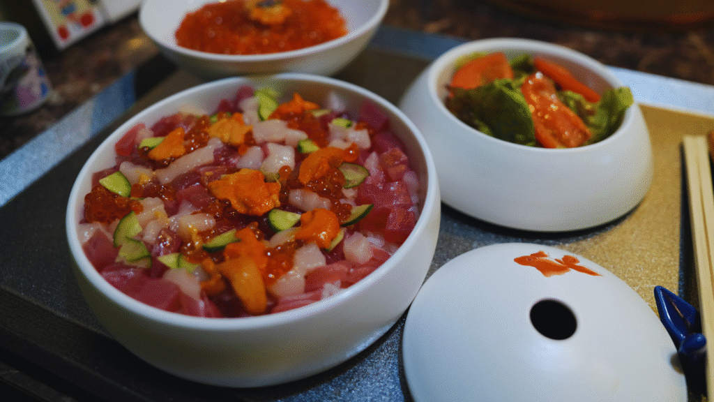 Photo of a chirashi don seafood bowl in Tokyo for a foodie Japan guide