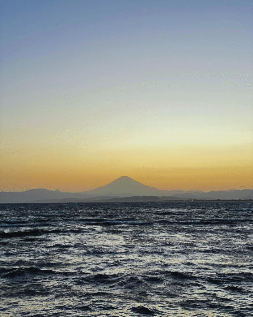 Flip Japan photo of the view of Mount Fuji from Enoshima island, a day trip on a 5 day tokyo itinerary