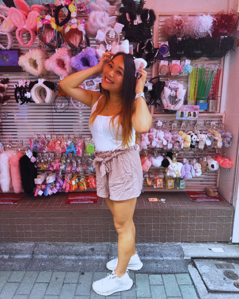 Flip Japan photo of a woman in Harajuku Tokyo souvenirs shopping