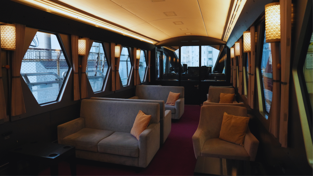 Flip Japan photo of the inside of Tobu Spacia X train from Tokyo to Nikko