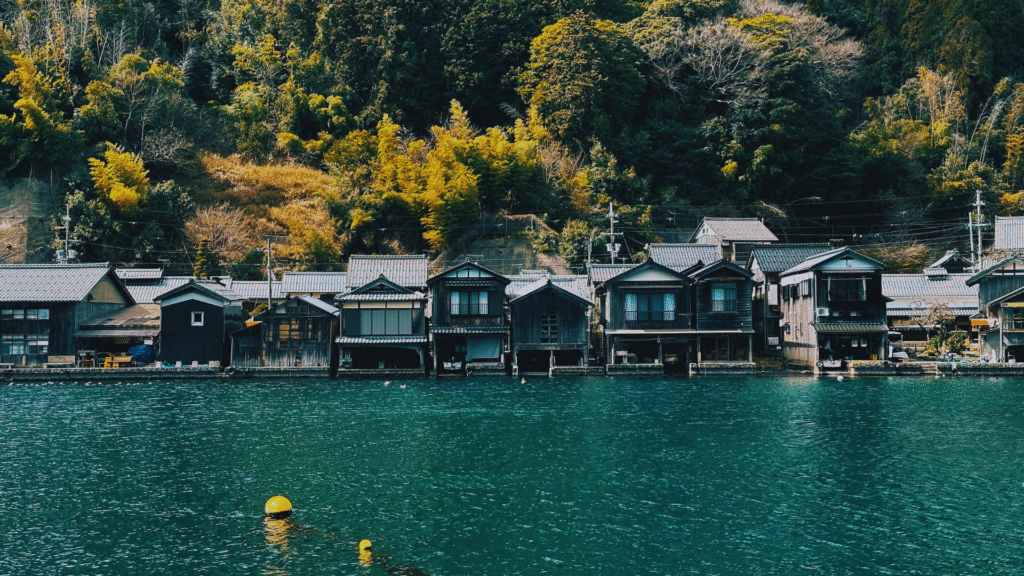 Photo of the funaya floating wooden houses in Ine Fishing Village, Japan