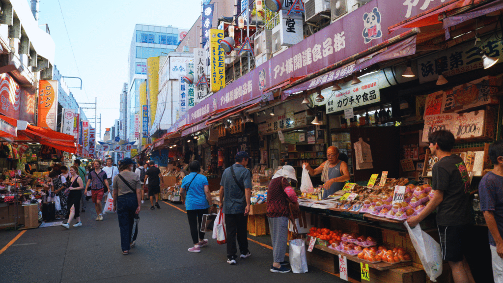 Flip Japan photo of Ameya Yokocho, a food market street featured in the Tokyo food guide
