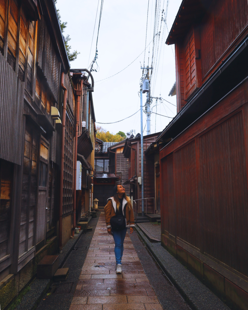 Flip Japan photo of Venese walking through the streets of Higashi Chaya District, Kanazawa