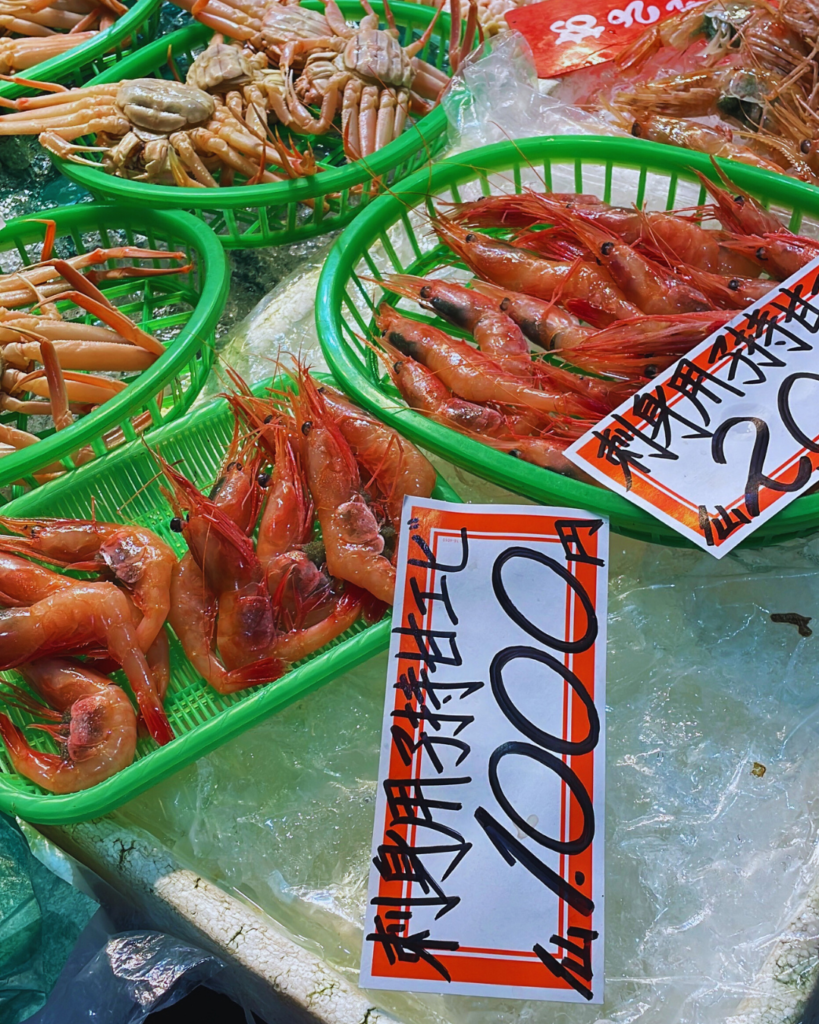 Flip Japan photo of sweet shrimp in Omicho Market