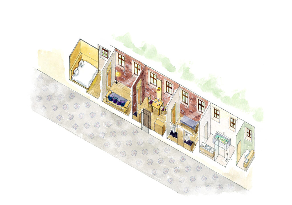 Hoshinoya Nara Prison illustration of a cell room