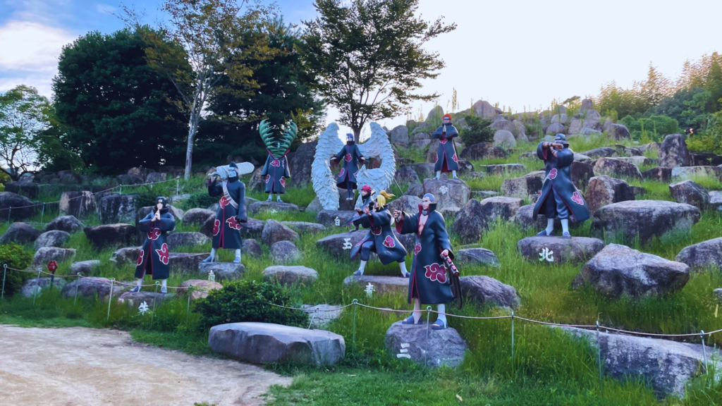 Flip Japan photo of Naruto statues in Shinobi Village at Nijigen no Mori