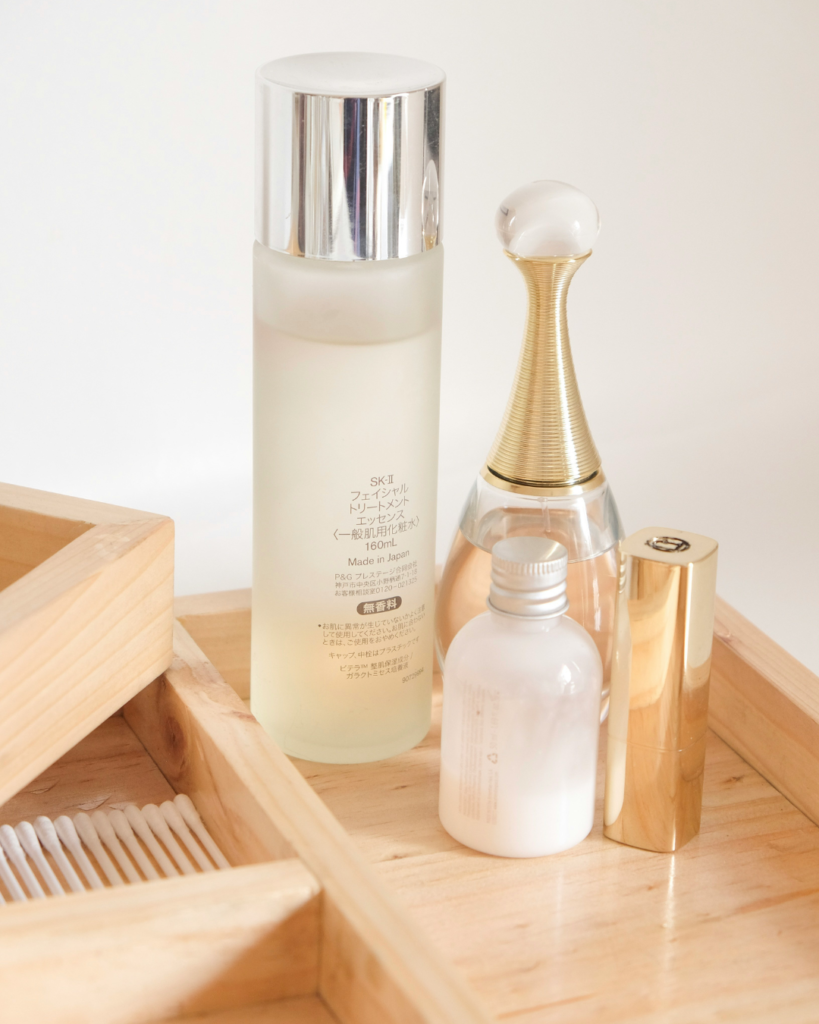Photo of a selection of luxury Japanese skincare including SK-II