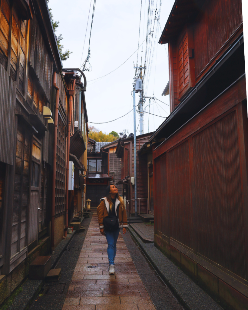 Flip Japan photo of Venese walking down the street in Higashi Chaya District