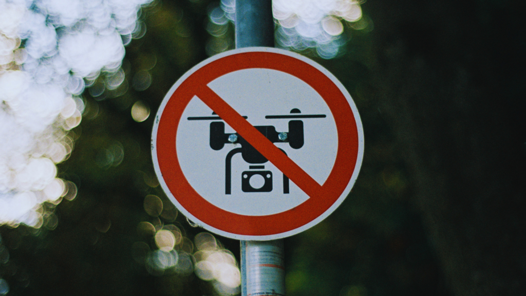 A photo of a no drones sign