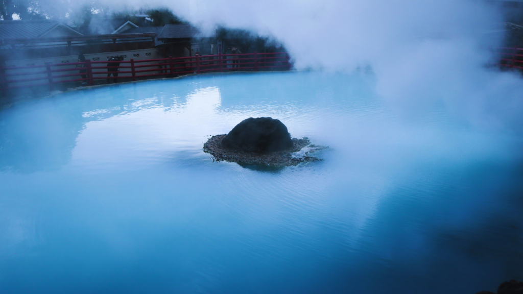 Photo of a steamy onsen bath in Beppu