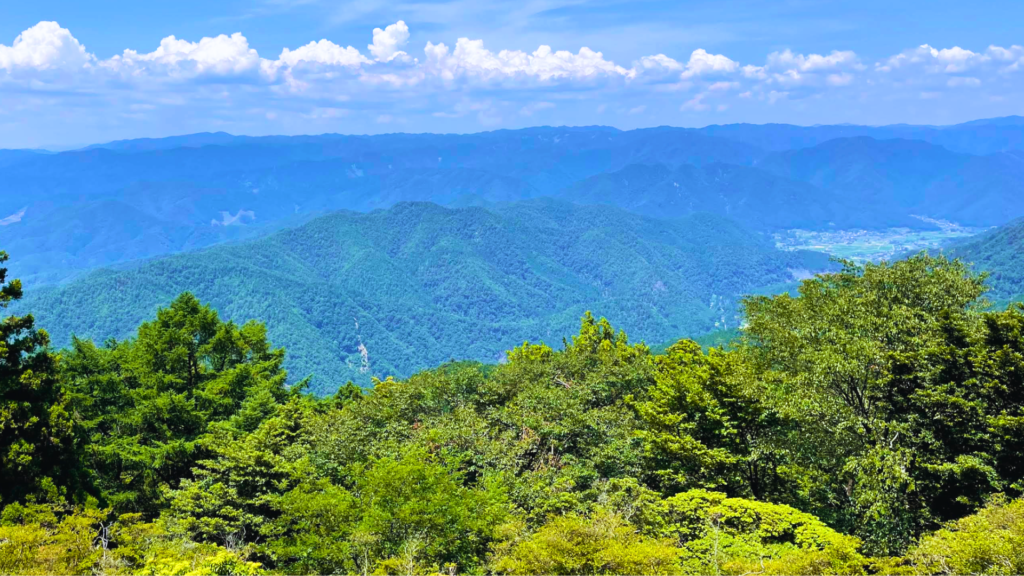 Photo of the view of mountains from the top of Mount Hiei in Kyoto in summer