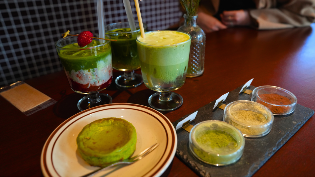 Flip Japan photo of a selection of matcha drinks and sweet treats from a tokyo matcha tour